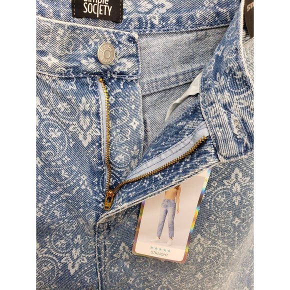 Simple Society Super High Rise Straight Leg Paisley Pattern Jeans Junior's 7 - Picture 4 of 12